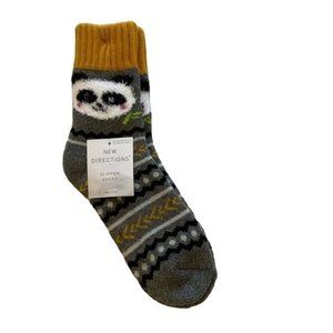 New Directions Panda face slipper socks. Dark gray, black, gold, white and green